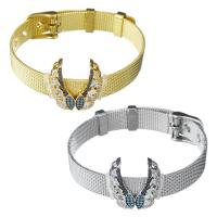 Stainless Steel Chain Bracelets, with Brass, Wing Shape, plated, Unisex & mesh chain & micro pave cubic zirconia 10mm Approx 8.5 Inch 