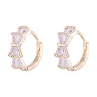 Brass Huggie Hoop Earring, Bowknot, plated, micro pave cubic zirconia & for woman 25*25mm 