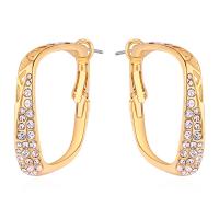Brass Huggie Hoop Earring, plated, for woman & with rhinestone 34*30mm 