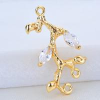 Rhinestone Brass Pendants, Branch, real gold plated, for woman & with rhinestone, 24mm Approx 1mm 