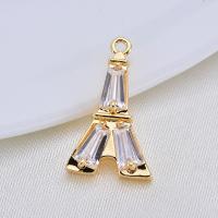Cubic Zirconia Brass Pendants, with Cubic Zirconia, Eiffel Tower, real gold plated, 17.5*10.1mm Approx 1mm 