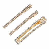 Alligator Hair Clip, Zinc Alloy, plated, three pieces & fashion jewelry & for woman & with rhinestone, gold, 80mm*5mm,80mm*14mm 