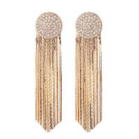 Zinc Alloy Tassel Earring, with Crystal, stainless steel post pin, gold color plated, for woman, 70mm 