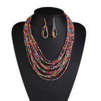 Seedbead Jewelry Set, earring & necklace, brass earring hook, with 7cm extender chain, plated, 2 pieces & multilayer & for woman 45mm .2 Inch 