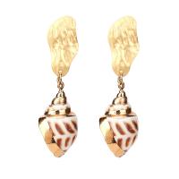 Zinc Alloy Drop Earring, with Shell, stainless steel post pin, gold color plated, for woman, 65mm 
