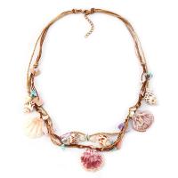 coquille collier de chandail, avec corde en nylon & alliage de zinc, avec 6cm chaînes de rallonge, Placage, pour femme, rose .5 pouce, Vendu par brin