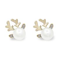 Plastic Pearl Zinc Alloy Earring, with Rhinestone, gold color plated, for woman 