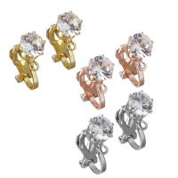 Brass Clip On Earring Finding, plated, with cubic zirconia Approx 1.5mm 