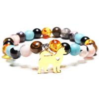 Natural Stone Bracelet, with Zinc Alloy, Dog, plated, Unisex 8mm Approx 7-7.5 Inch 