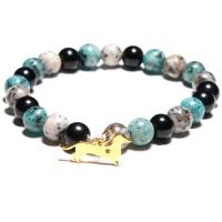 Natural Stone Bracelet, with Zinc Alloy, Dog, plated, Unisex 8mm Approx 7-7.5 Inch 