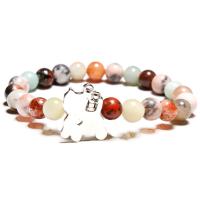 Natural Stone Bracelet, with Zinc Alloy, Cat, plated, Unisex 8mm Approx 7-7.5 Inch 