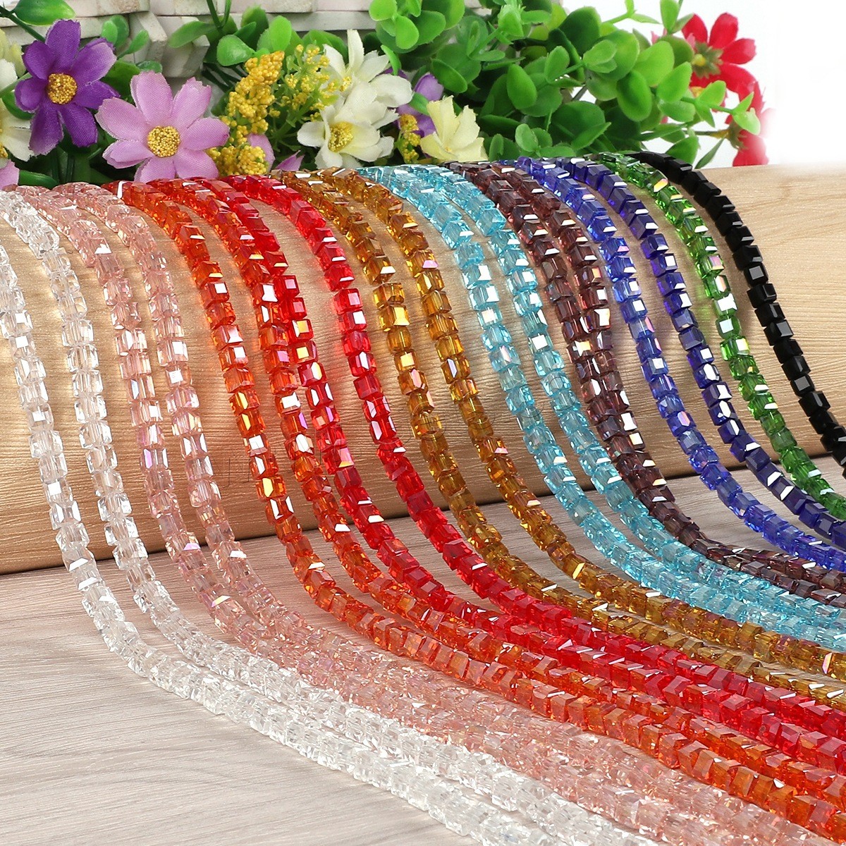 Glass Beads, Square, different size for choice, more colors for choice, Hole:Approx 1mm, Sold By Bag