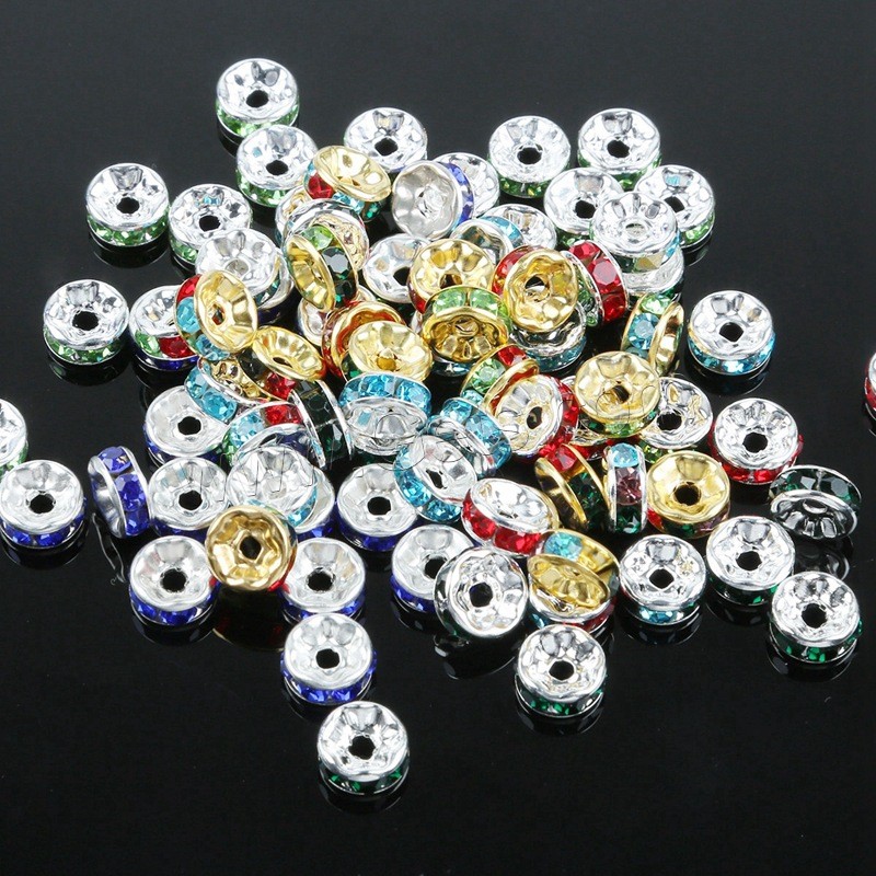 Iron Spacer Beads, Rondelle, plated, different size for choice & with rhinestone, more colors for choice, Hole:Approx 2-3mm, 50PCs/Bag, Sold By Bag