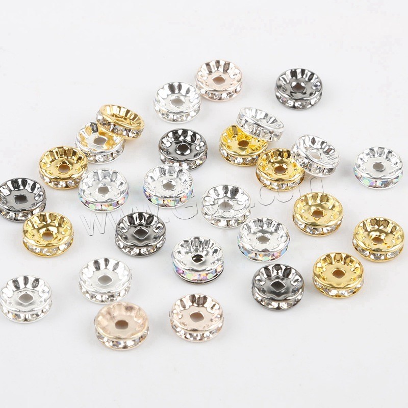 Separadores de Metal, Toroidal, chapado, diverso tamaño para la opción & con diamantes de imitación, más colores para la opción, agujero:aproximado 2-3mm, 50PCs/Bolsa, Vendido por Bolsa