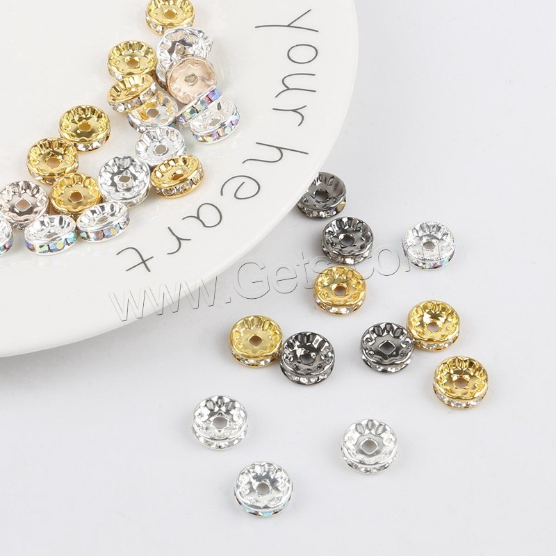 Brass Spacer Beads, Rondelle, plated, different size for choice & with rhinestone, more colors for choice, Hole:Approx 2-3mm, 50PCs/Bag, Sold By Bag