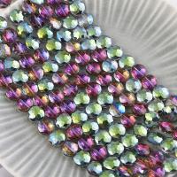 Plaqué Perles de verre, Plat rond, Placage, facettes, multicolore, 14mm Environ 1mm Vendu par brin