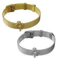 Stainless Steel Chain Bracelets, with Brass, Palm Tree, plated, Unisex & mesh chain & micro pave cubic zirconia 10mm Approx 8.5 Inch 