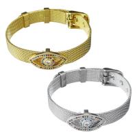 Stainless Steel Chain Bracelets, with Brass, Eye, plated, Unisex & mesh chain & micro pave cubic zirconia 10mm Approx 8.5 Inch 