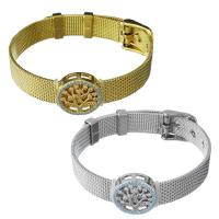 Stainless Steel Chain Bracelets, with Brass, Tree, plated, Unisex & mesh chain & micro pave cubic zirconia 10mm Approx 8.5 Inch 