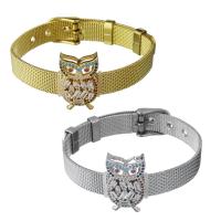 Stainless Steel Chain Bracelets, with Brass, Owl, plated, Unisex & mesh chain & micro pave cubic zirconia 10mm Approx 8.5 Inch 