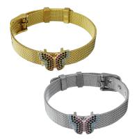 Stainless Steel Chain Bracelets, with Brass, Butterfly, plated, Unisex & mesh chain & micro pave cubic zirconia 10mm Approx 8.5 Inch 