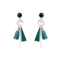 Zinc Alloy Drop Earring, with Velveteen & Wood, plated, fashion jewelry & for woman 105mm 