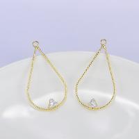 Cubic Zirconia Brass Pendants, with Cubic Zirconia, Teardrop, real gold plated, 1*22.35mm 