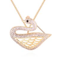 Brass Sweater Chain Necklace, with 50mm extender chain, Swan, gold color plated, micro pave cubic zirconia & for woman, 800mm,37*29mm Approx 31.5 Inch 