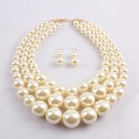 Plastic Pearl Jewelry Set, earring & necklace, with Zinc Alloy, with 8cm extender chain, fashion jewelry & for woman, beige Approx 18 Inch 