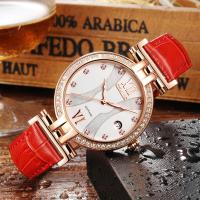 Women Wrist Watch, PU Leather, with Stainless Steel, gold color plated, for woman & with rhinestone 