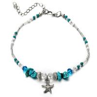Anklet en alliage de zinc, avec turquoise & Acrylique, avec 1.96lnch chaînes de rallonge, étoile de mer, Plaqué de couleur d'argent, pour femme Environ 8.6 pouce, Vendu par brin