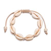 Natural Shell Connector Woven Ball Bracelet, White Shell, with Cotton Cord, for woman Approx 7.5-12.6 Inch 