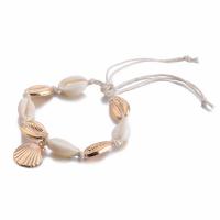 Zinc Alloy Anklet, with Cotton Thread & White Shell, plated, for woman, 25mm Approx 13.7 Inch 