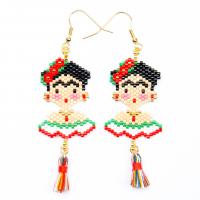 Zinc Alloy Drop Earring, with Seedbead, Girl, gold color plated, for woman 80mm, 15mm 