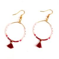 Zinc Alloy Drop Earring, with Cotton Thread & Seedbead, gold color plated & for woman, 30mm 