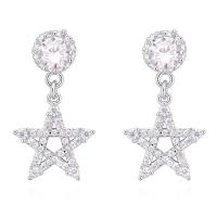 Cubic Zirconia Micro Pave Brass Earring, Star, plated, micro pave cubic zirconia & for woman 27*15mm 