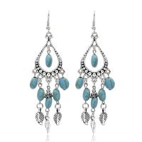 Turquoise Zinc Alloy Earring, with turquoise, antique silver color plated, fashion jewelry & for woman, 95*30mm 