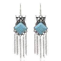 Turquoise Zinc Alloy Earring, with turquoise, Owl, antique silver color plated, fashion jewelry & for woman, 80*20mm 