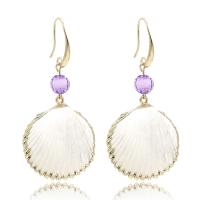 Shell Drop Earring, with Glass Beads & Zinc Alloy, gold color plated, for woman, 68*32mm 