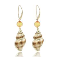 Shell Drop Earring, with Glass Beads & Zinc Alloy, Conch, gold color plated, for woman, 65*20mm 