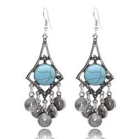 Turquoise Zinc Alloy Earring, with turquoise, antique silver color plated, for woman, 80*25mm 