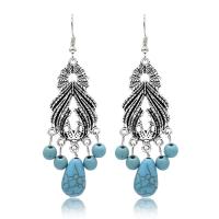 Turquoise Zinc Alloy Earring, with turquoise, antique silver color plated, for woman, 75*28mm 
