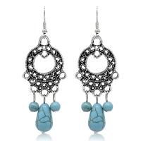 Turquoise Zinc Alloy Earring, with turquoise, antique silver color plated, for woman, 75*26mm 