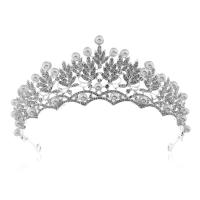 Bridal Tiaras, Zinc Alloy, with Plastic Pearl, platinum color plated, for bridal & with rhinestone, 325*70mm 