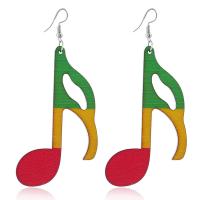 Wood Drop Earring, with Zinc Alloy, Music Note, platinum color plated, for woman, 82*50mm 
