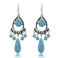 Turquoise Zinc Alloy Earring, with turquoise, antique silver color plated, for woman, 88*28mm 