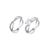 Couple Finger Rings, Brass, with Cubic Zirconia, ring shape, real silver plated, adjustable & micro pave cubic zirconia, 20.4*20mm 