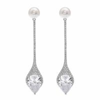 Cubic Zirconia Micro Pave Brass Earring, with Cubic Zirconia, platinum plated, micro pave cubic zirconia & for woman 52*13mm 