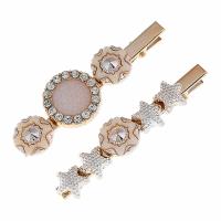 Alligator Hair Clip, Zinc Alloy, plated, 2 pieces & fashion jewelry & for woman & with rhinestone, golden, 80mm*25mm,80mm*18mm 