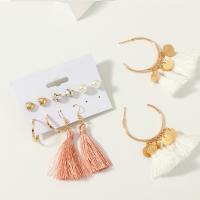 Zinc Alloy Earring Set, with Cotton Thread & Plastic Pearl, plated, fashion jewelry & for woman & with rhinestone 